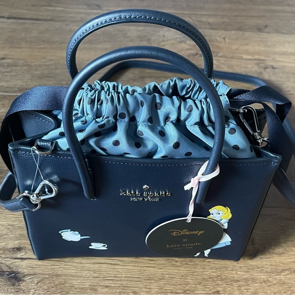 KATE SPADE-NWT Alice In Wonderland Navy Leather Handbag - Picture 5 of 16